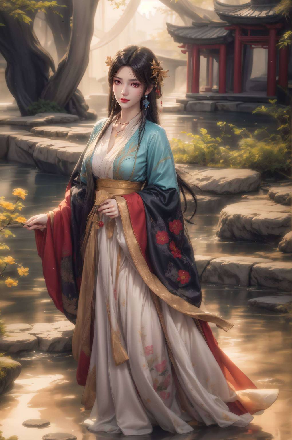 夭夭身着华美游装细腻笔触