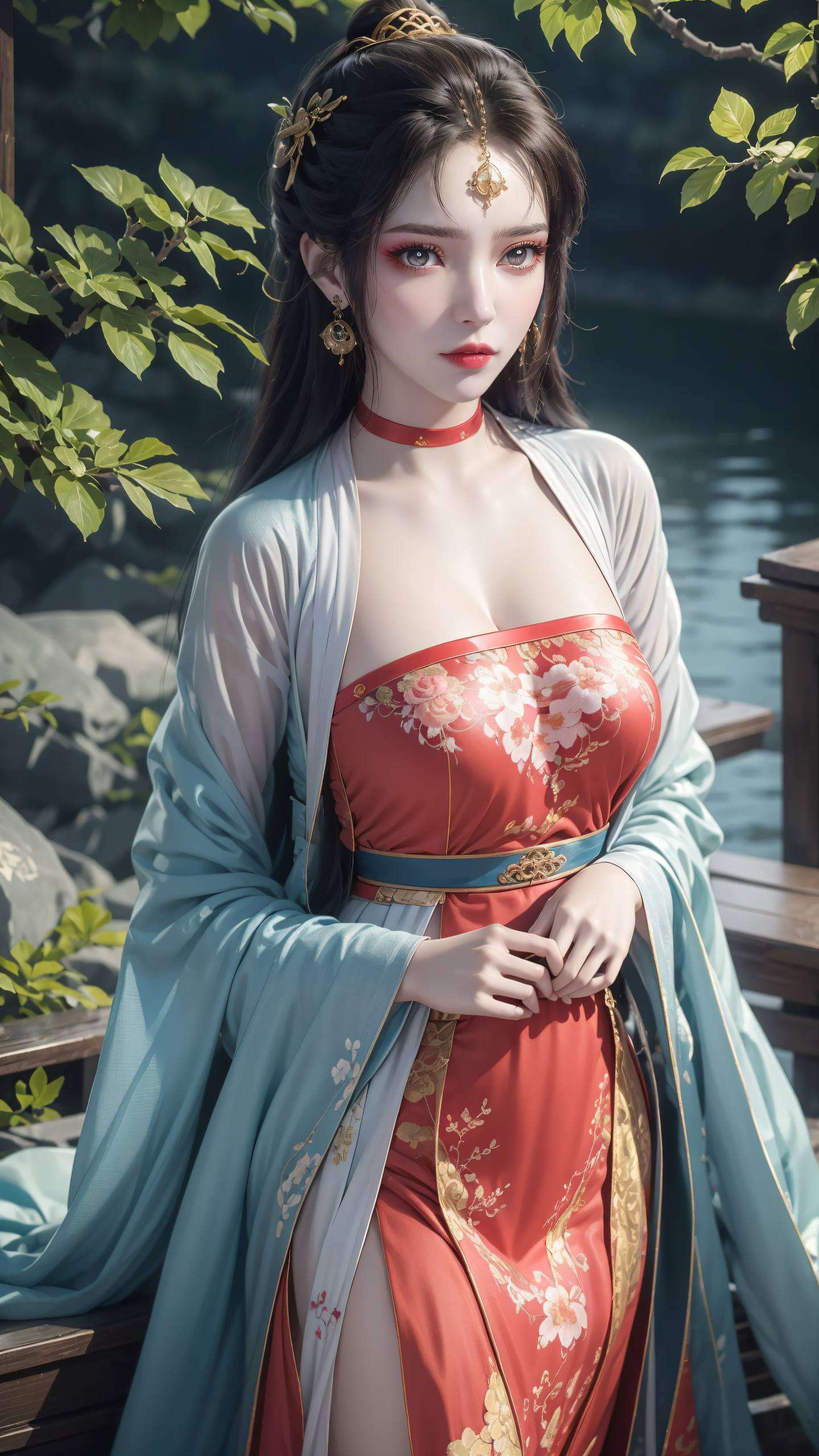 她的眼神深邃而她的微笑