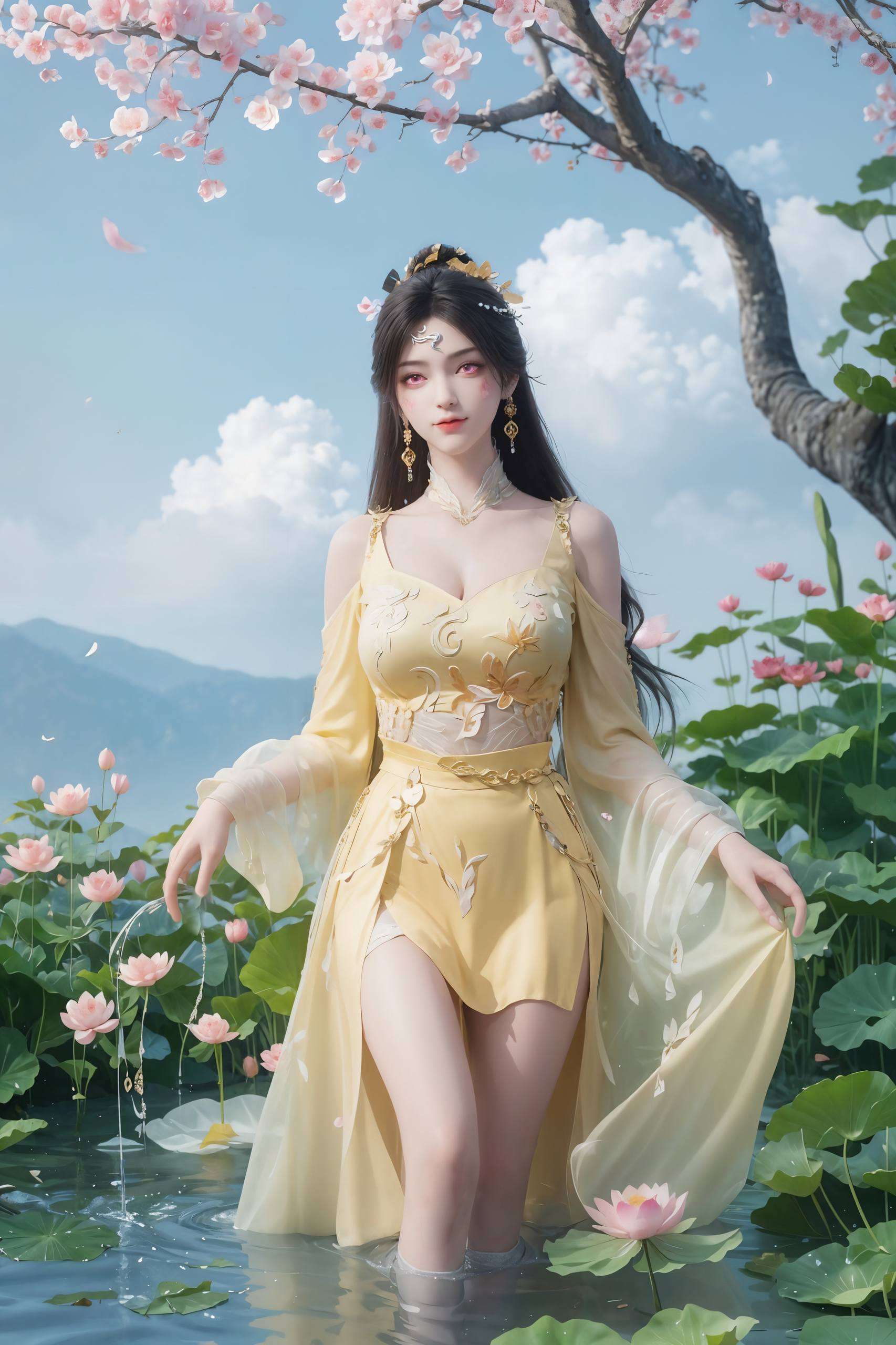 她的眼神中透露出对自由的渴望与对命运的无奈在这片玄幻的世界里